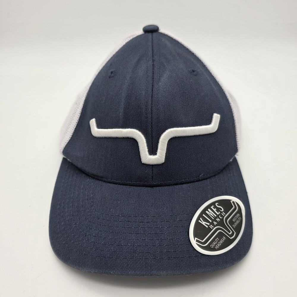Kimes Ranch Weekly Trucker Hat Navy White Mesh Snapback Longhorn Logo NWOT